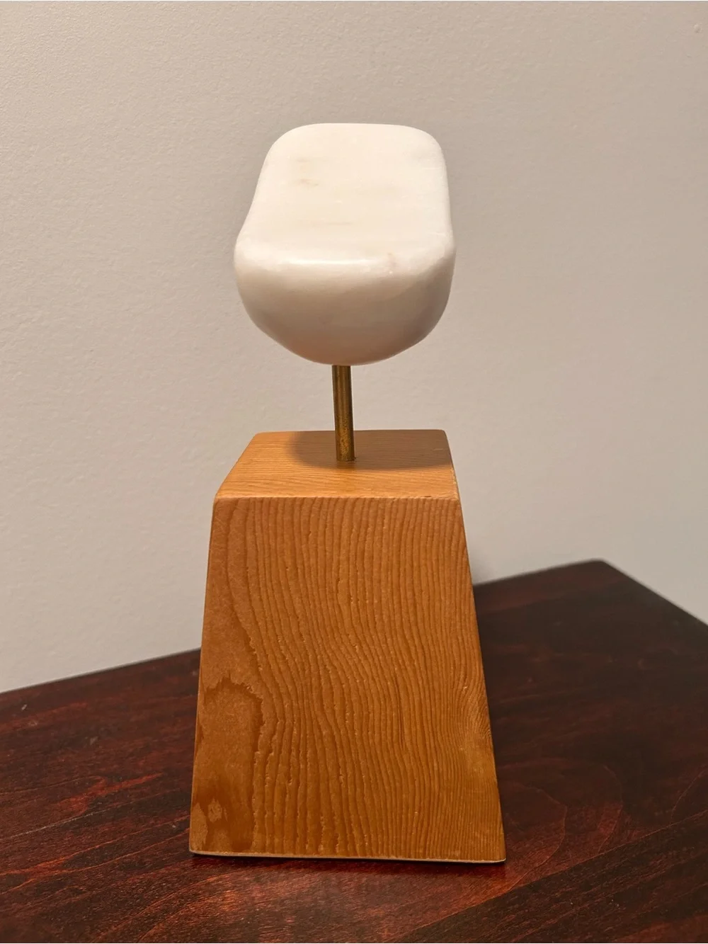 Crate & Barrel Lockhart marble bean tabletop sculpture wood brass